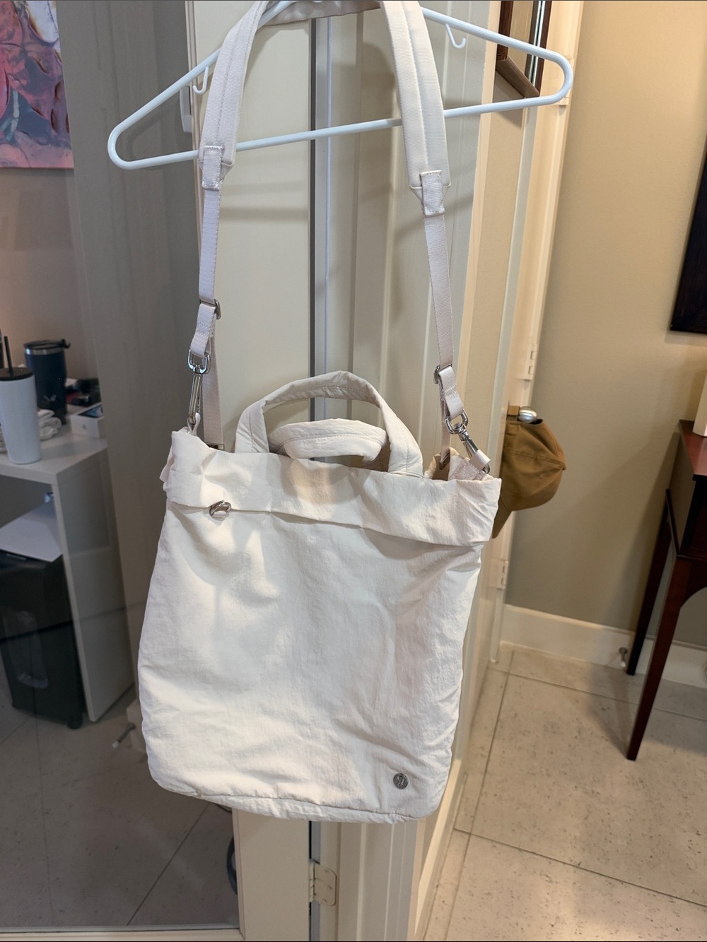 White Convertible Tote Bag for Women Lightweight Crossbody & Hand Carry